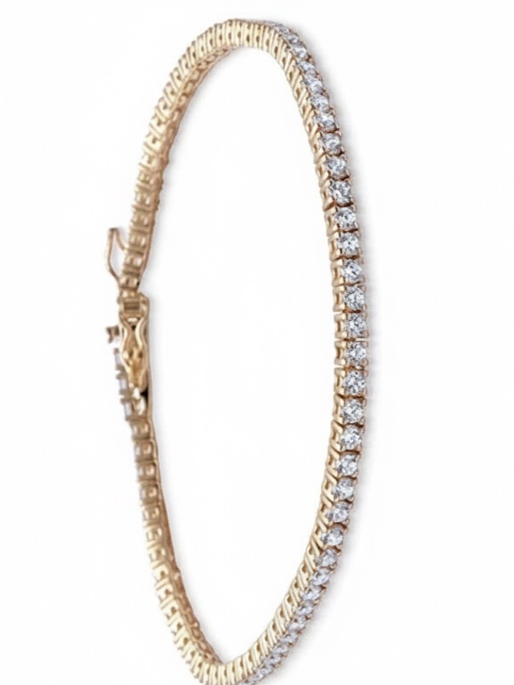 Womens Sterling Silver .925 2mm Zirconia Yellow Gold Plated Tennis Bracelet